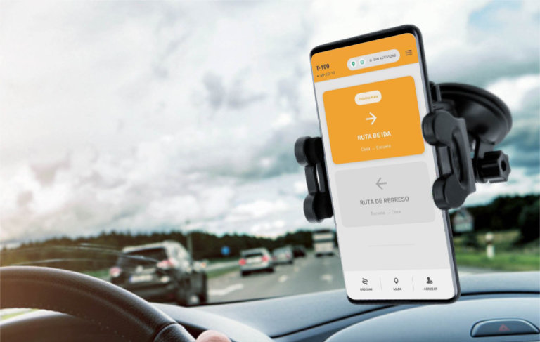 Dashboard de Ruta Escolar mostrando reporte de itinerario con kilometraje y eventos por día